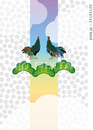 シンプルなニワトリと松の葉のイラスト年賀状ベクター素材epsのイラスト素材