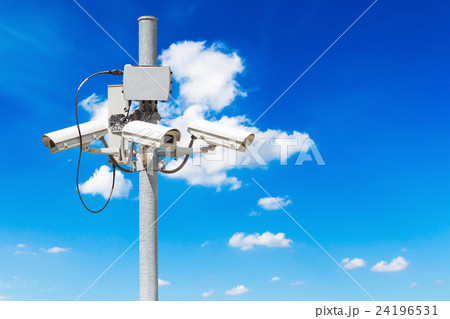 CCTV pillar with beautiful blue sky background 24196531