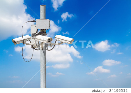 CCTV pillar with beautiful blue sky background 24196532