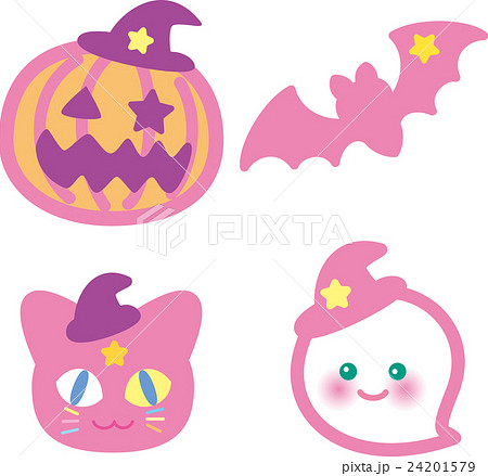 ハロウィン ピンク かぼちゃ コウモリ 猫 おばけのイラスト素材