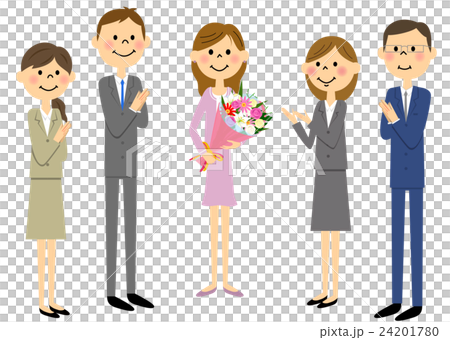 職場の仲間 挨拶 花束のイラスト素材