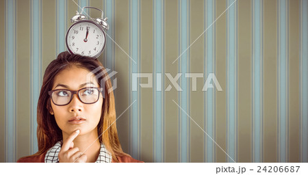 Composite image of thoughtful businesswoman with eyeglasses Composite image of thoughtful businesswoman with eyeglasses 24206687
