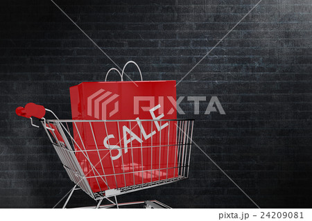 Composite image of trolley with sale shopping bag Composite image of trolley with sale shopping bag 24209081