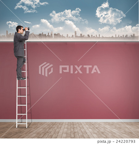 Composite image of businessman looking on a ladder 24220793