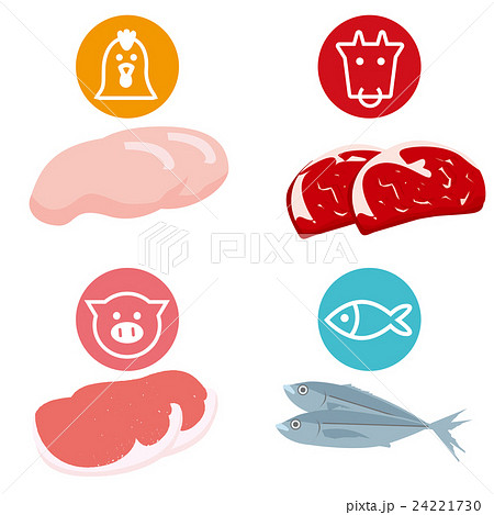 肉類と魚アイコンとカットイラスト8種のイラスト素材