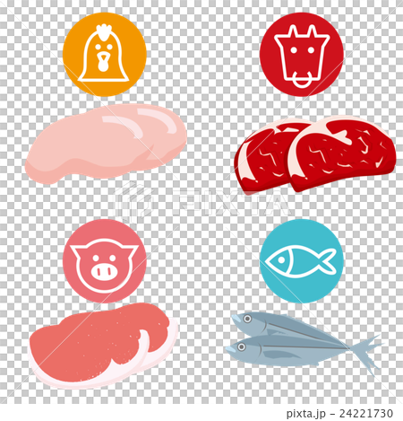 肉類と魚アイコンとカットイラスト8種 24221730