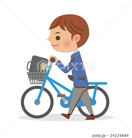 自転車を押し歩きする男子学生 自転車を押し歩きする男子学生 24229884