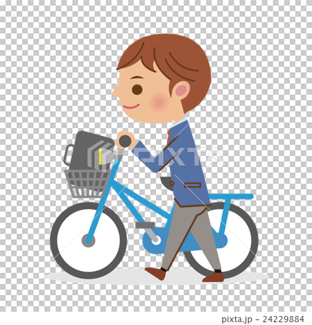自転車を押し歩きする男子学生 自転車を押し歩きする男子学生 24229884