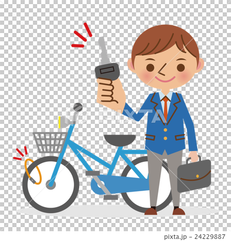 自転車にカギをかける男子学生 24229887
