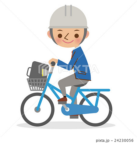 ヘルメットをかぶり自転車を運転する男子学生のイラスト素材