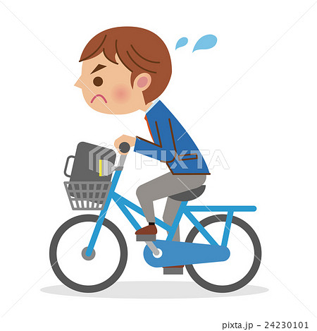 必死に自転車を漕ぐ男子学生のイラスト素材