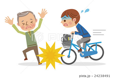自転車で老人にぶつかる男子学生のイラスト素材