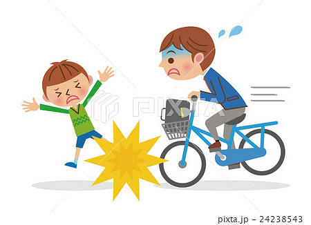 自転車で子供にぶつかる男子学生のイラスト素材