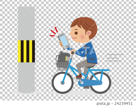 スマホを見ながら自転車を運転士電信柱にぶつかりそうになる男子学生 スマホを見ながら自転車を運転士電信柱にぶつかりそうになる男子学生 24239451