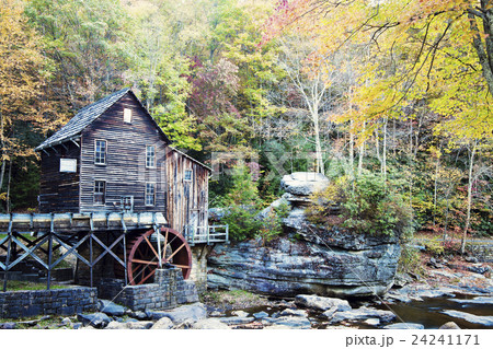 West Virginia, Babcock State Park, Old wooden mill in forest 24241171