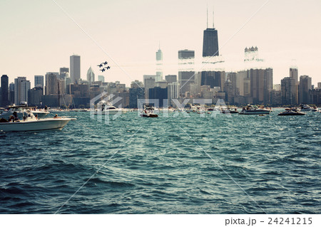 Illinois, Chicago, Air and water show seen from Lake Michigan Illinois, Chicago, Air and water show seen from Lake Michigan 24241215