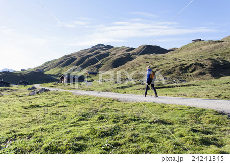 Austria, Salzburger Land, Weissbach, Mature woman hiking on sunny day in mountain landscape 24241345
