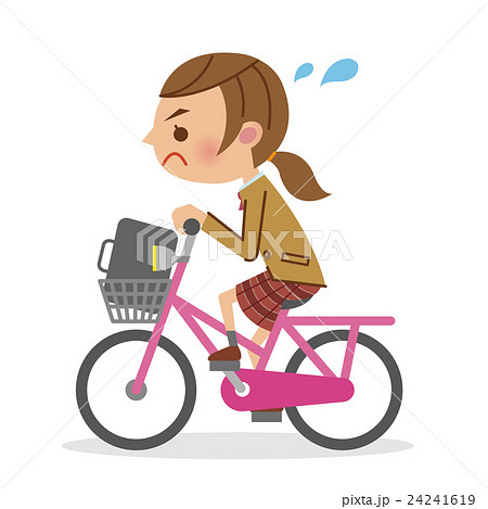 必死に自転車をこぐ女子生徒のイラスト素材