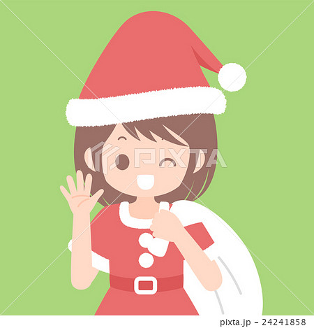 プレゼントが入った袋を背負うサンタ服姿の女性 上半身 クリスマスイラスト ベクター素材のイラスト素材