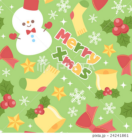 かわいいクリスマスモチーフ ランダム柄 繰り返しシームレスパターン ベクター素材 緑色のイラスト素材 24241861 Pixta