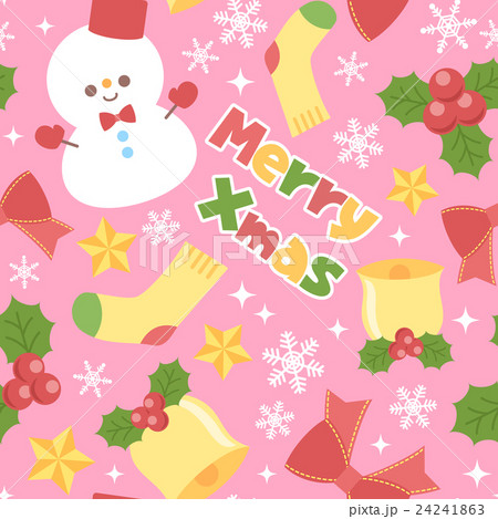 かわいいクリスマスモチーフ ランダム柄 繰り返しシームレスパターン ベクター素材 ピンクのイラスト素材