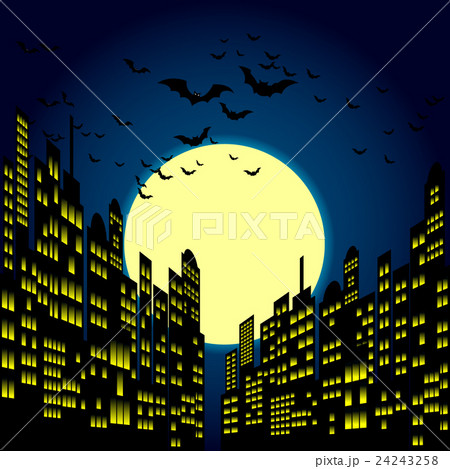 Style Cartoon Night City Skyline Background. - Stock Illustration  [24243258] - PIXTA