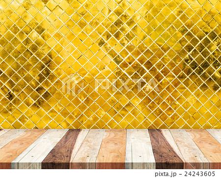Empty tropical Wooden Table top at tiles wall 24243605