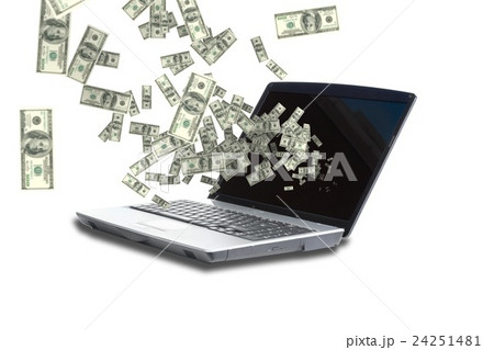 Digitally generated image of money from laptop screen 24251481