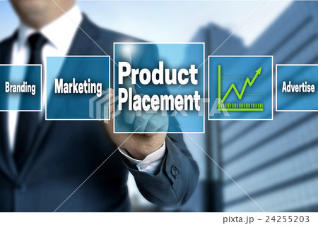 Product Placement touchscreen is operated by businessman Product Placement touchscreen is operated by businessman 24255203