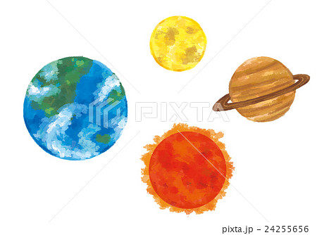 地球 月 土星 太陽のイラスト素材