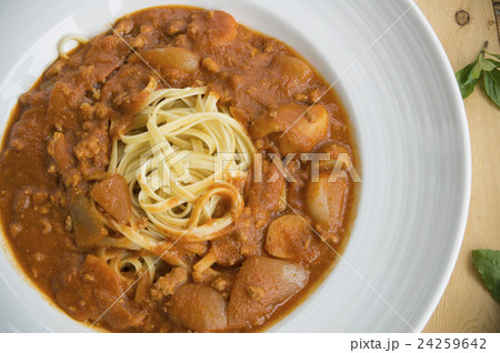 fresh homecook spaghett on wooden table 24259642