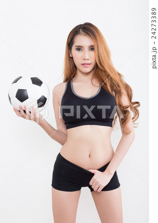 Young sexy woman with soccer ball Young sexy woman with soccer ball 24273389