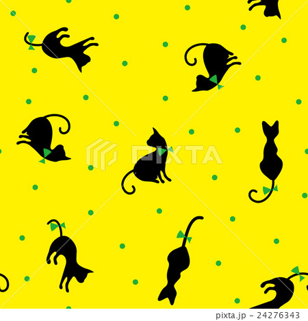 ネコのシルエットのシームレスパターンのイラスト素材