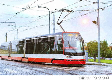 High-tech trams on bridge, Prague High-tech trams on bridge, Prague 24282351