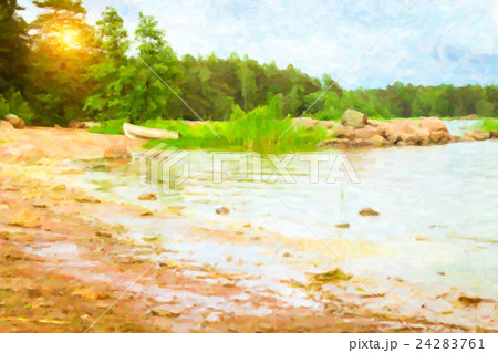 Scandinavian camping at lake. Stylized photo 24283761