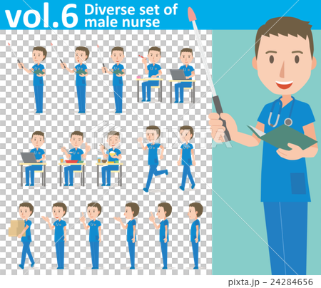 Male volunteer nurse in blue uniform 6 (Set various illustrations and poses illustration) 24284656