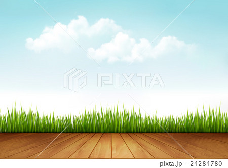 Nature background with a wooden deck. Vector. 24284780