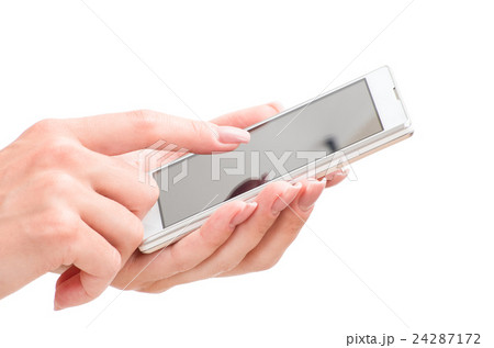 Hand holding big touchscreen smart phone Hand holding big touchscreen smart phone 24287172