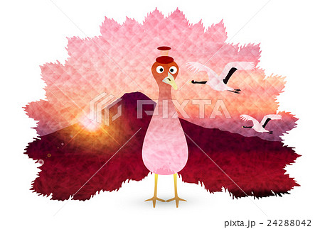 酉 孔雀 富士山 年賀状 のイラスト素材 2442