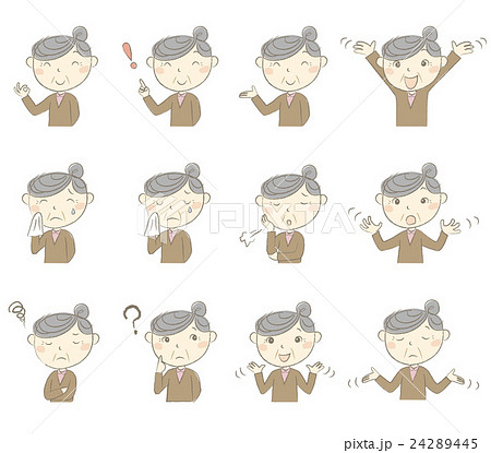 いろいろな表情とポーズのおばあちゃん いろいろな表情とポーズのおばあちゃん 24289445
