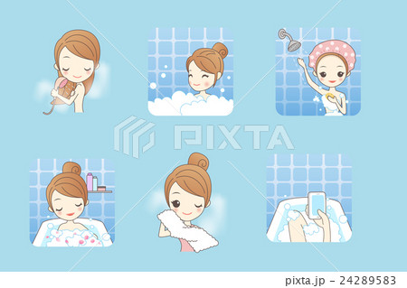 cartoon woman is taking  bath 24289583