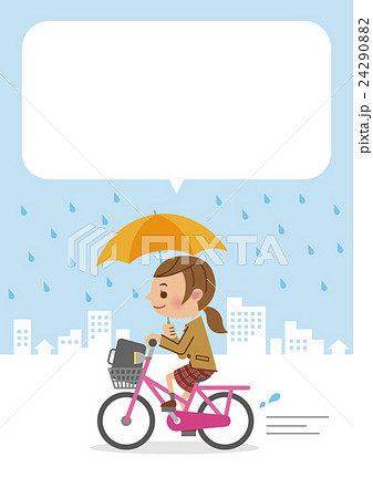 自転車を傘差し運転する女子生徒(背景あり) 24290882