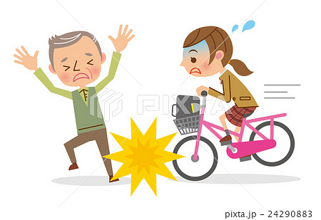 自転車で老人にぶつかる女子生徒 24290883