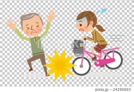 自転車で老人にぶつかる女子生徒 24290883