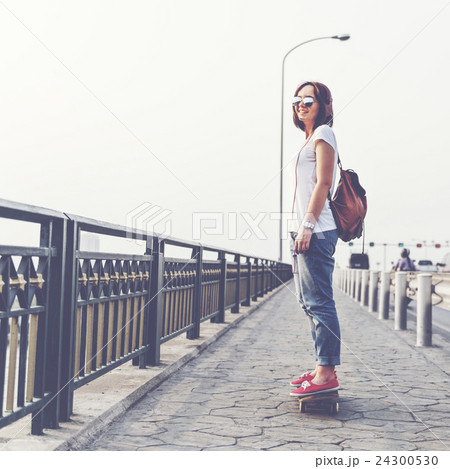 Skateboard Playing Standing Lifestyle Relaxing Concept Skateboard Playing Standing Lifestyle Relaxing Concept 24300530