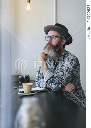 Senior Man Writing Working Coffee Shop Realxation Concept Senior Man Writing Working Coffee Shop Realxation Concept 24300628