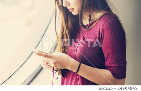 Woman Listening Music Media Entertainment Relaxation Concept 24304945