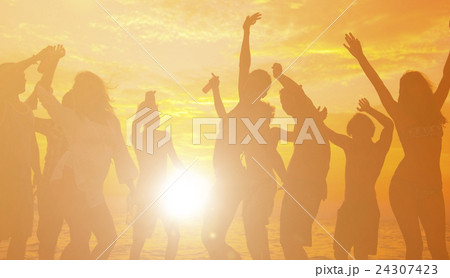 Young adults enjoying a tropical beach party 24307423