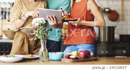 Group Friends Eating Dinner Tablet Research Concept 24310657