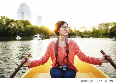 Asian Woman Ride On Boat Concept Asian Woman Ride On Boat Concept 24316149